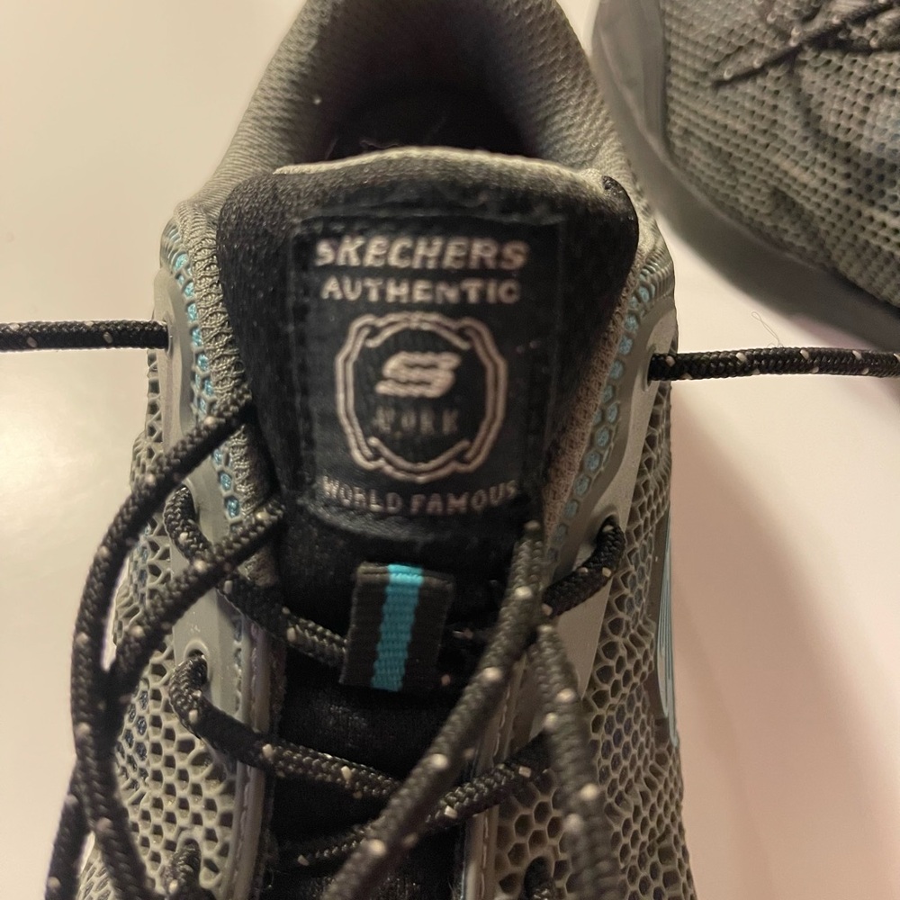 3/$30 Skechers Bulkin Lyndale Gray Mesh Industrial Workshoe Gray with Blue - Picture 6 of 7
